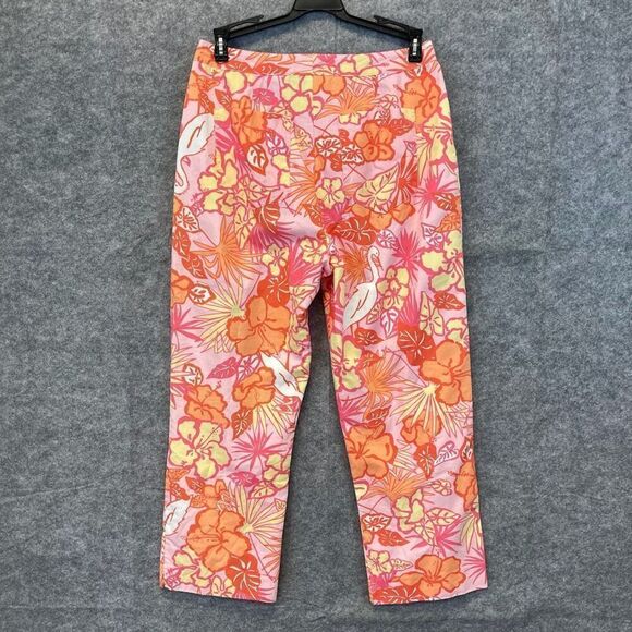 Lilly Pulitzer Floral Print Pants Size 4 Tropical Hibiscus Flamingo Capri Cotton - Picture 9 of 14